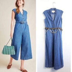 Anthro Pilcro and the Letterpress Jinxed Jumpsuit chambray cropped wide leg S 4